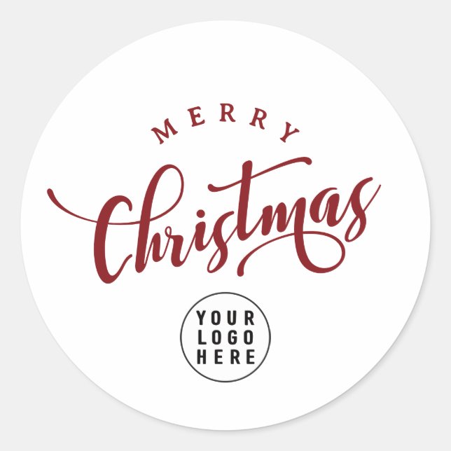 Pegatina Redonda Simple Merry Christmas Red Script Business Logo (Anverso)