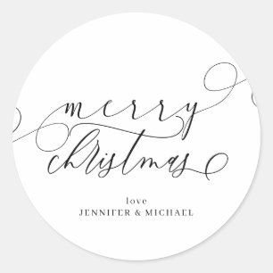 Pegatina Redonda Simple Merry Christmas Signature