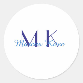 Pegatina Redonda simple minimal monogram personalized name blue ret