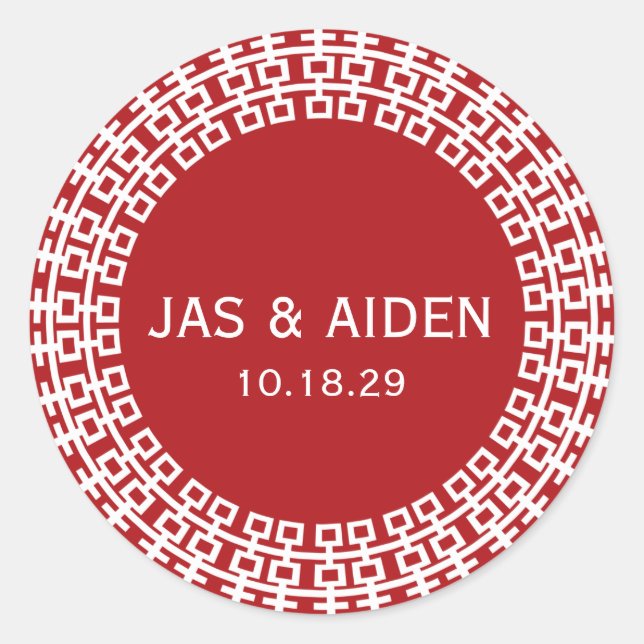 Pegatina Redonda Simple Minimalista doble felicidad Boda chino (Anverso)