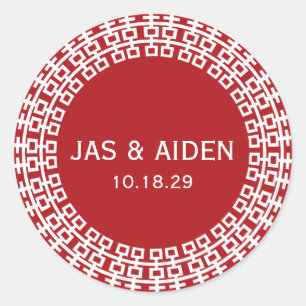 Pegatina Redonda Simple Minimalista doble felicidad Boda chino