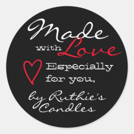 Pegatina Redonda Simple Minimalista hecho con amor Corazón de color