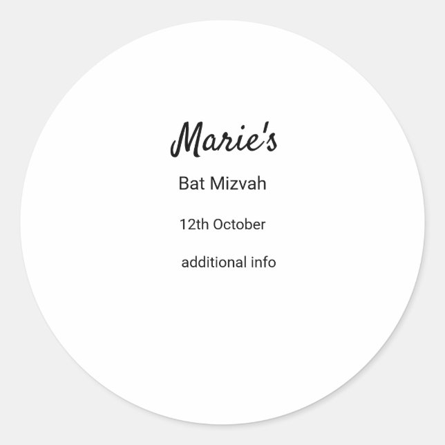 Pegatina Redonda simple mínimo blanco clásico edi bat mitzvah (Anverso)