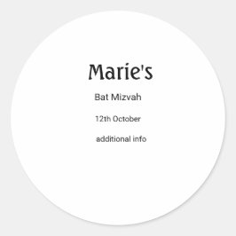 Pegatina Redonda simple mínimo blanco clásico edi bat mitzvah