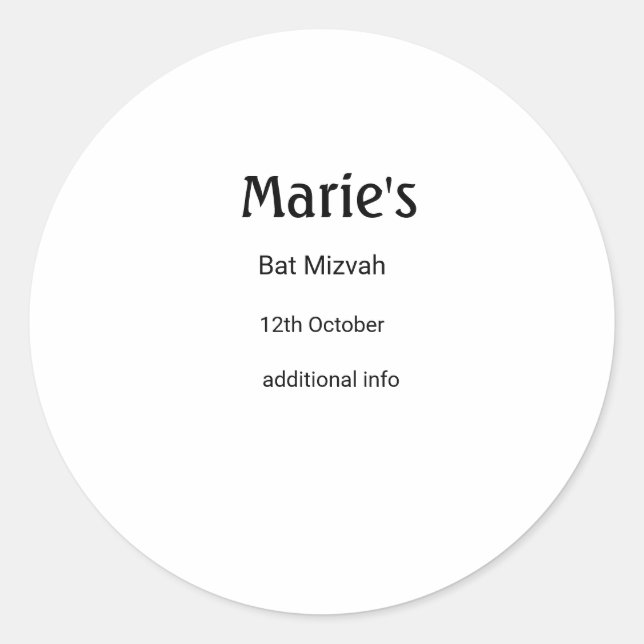 Pegatina Redonda simple mínimo blanco clásico edi bat mitzvah (Anverso)