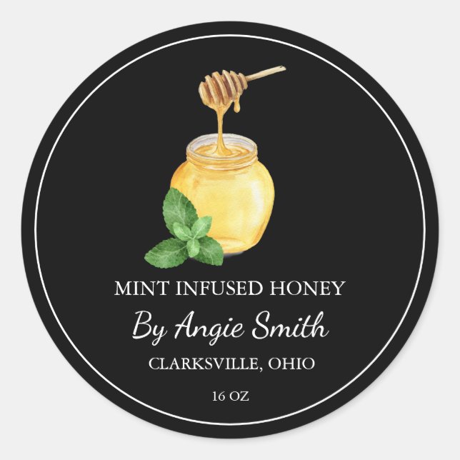 Pegatina Redonda Simple Mint Infused Honey Label (Anverso)