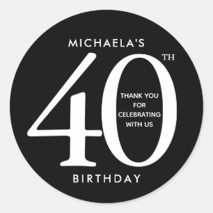 Pegatina Redonda Simple, Miodern Black & White 40th Birthday Fiesta