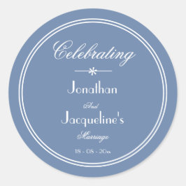 Pegatina Redonda Simple Moda Azul Dusty Script Favor de la boda