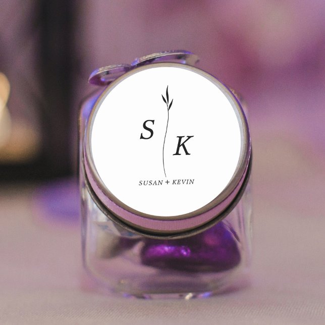 Pegatina Redonda Simple Moda Mínima Elegancia Hoja Monograma Boda (Subido por el creador)