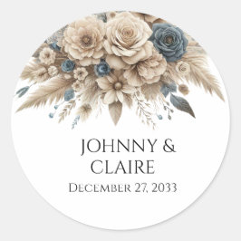 Pegatina Redonda Simple Modern Elegant Pampas Grass Minimalist 