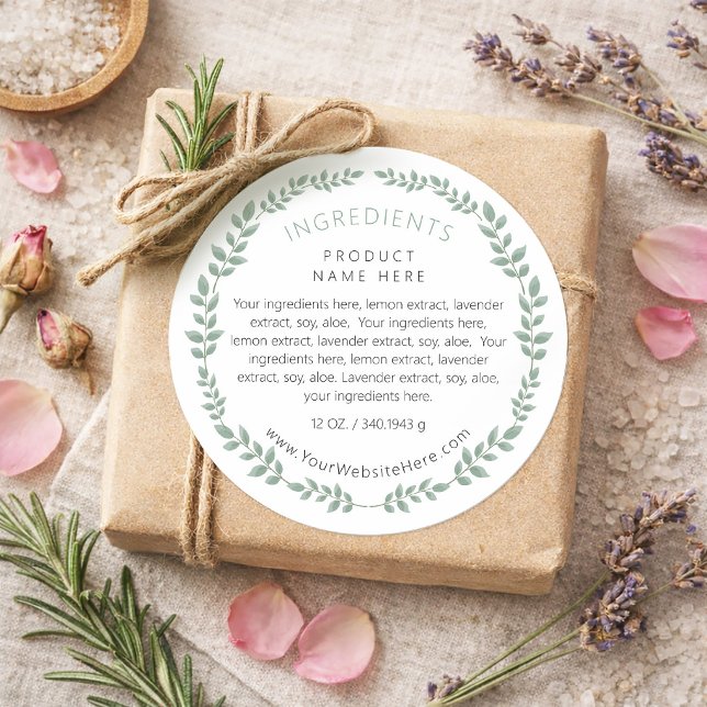 Pegatina Redonda Simple Modern Greenery Wreath Ingredients Label (Simple Modern Greenery Wreath Ingredients Label)