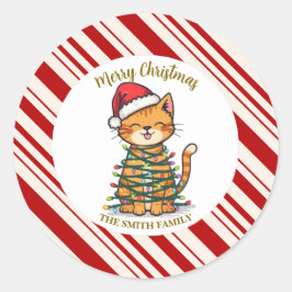 Pegatina Redonda Simple modern merry christmas kitten CatMAS patter