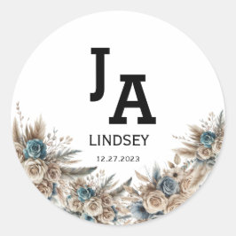 Pegatina Redonda Simple Modern Minimalist Wedding Classic Round