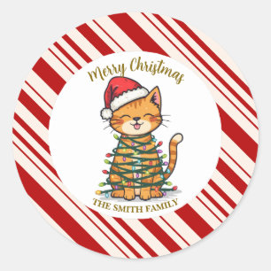 Pegatina Redonda Simple moderno feliz navidad gatito CatMAS patrón
