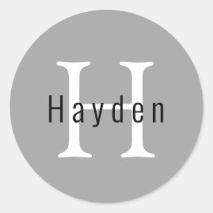 Pegatina Redonda Simple Moderno Mínimo Plata Nombre Monograma Inici