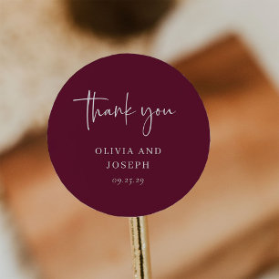 Pegatina Redonda Simple Moderno y Minimalista Boda Burgundy
