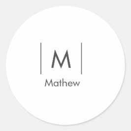 Pegatina Redonda Simple monograma elegante para hombre líneas nombr
