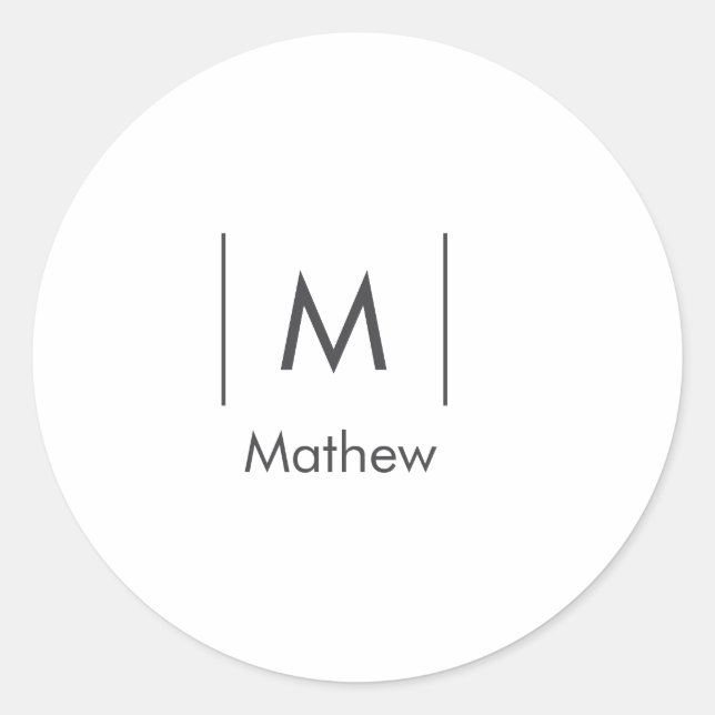 Pegatina Redonda Simple monograma elegante para hombre líneas nombr (Anverso)