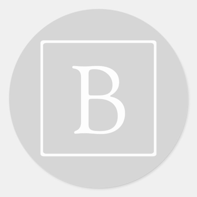 Pegatina Redonda Simple Monograma Gris Claro (Anverso)