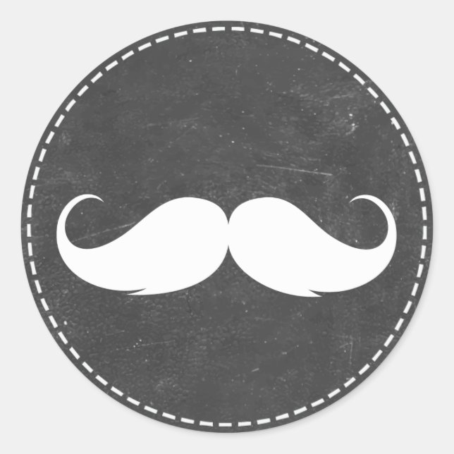 Pegatina Redonda Simple Mustache Chalkboard Baby Shower Favores (Anverso)