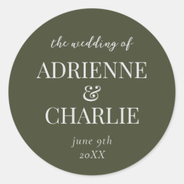 Pegatina Redonda Simple Names Wedding Date Favor Envelope