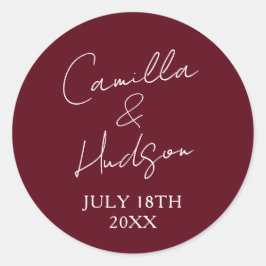 Pegatina Redonda Simple Names Wedding Date Favor Envelope