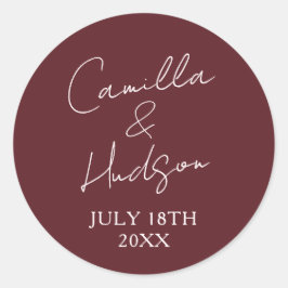 Pegatina Redonda Simple Names Wedding Date Favor Envelope