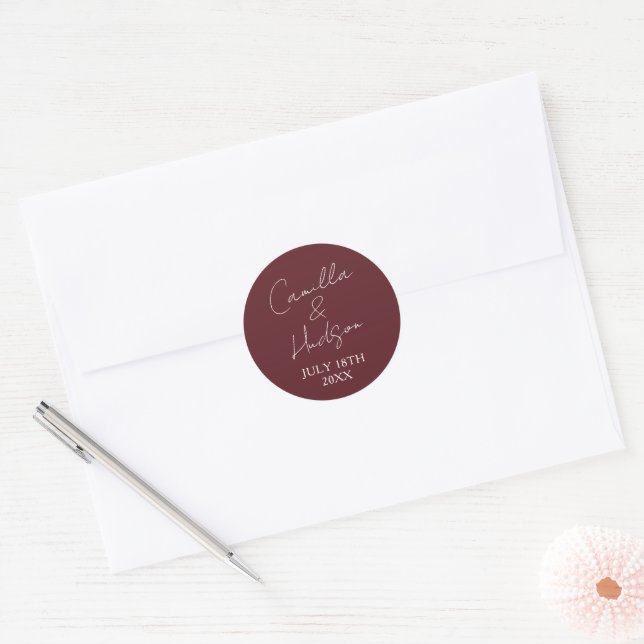 Pegatina Redonda Simple Names Wedding Date Favor Envelope (Sobre)