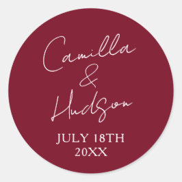 Pegatina Redonda Simple Names Wedding Date Favor Envelope