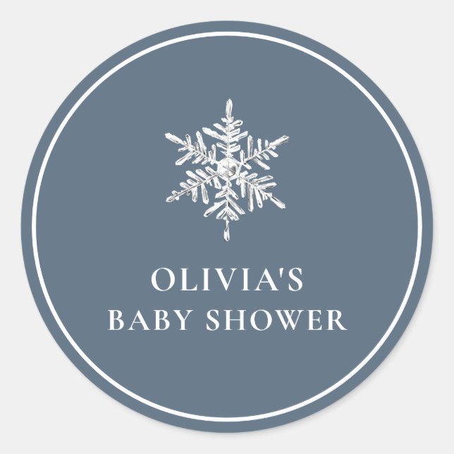 Pegatina Redonda Simple Nany Blue Modern Snowflake Baby Shower (Anverso)