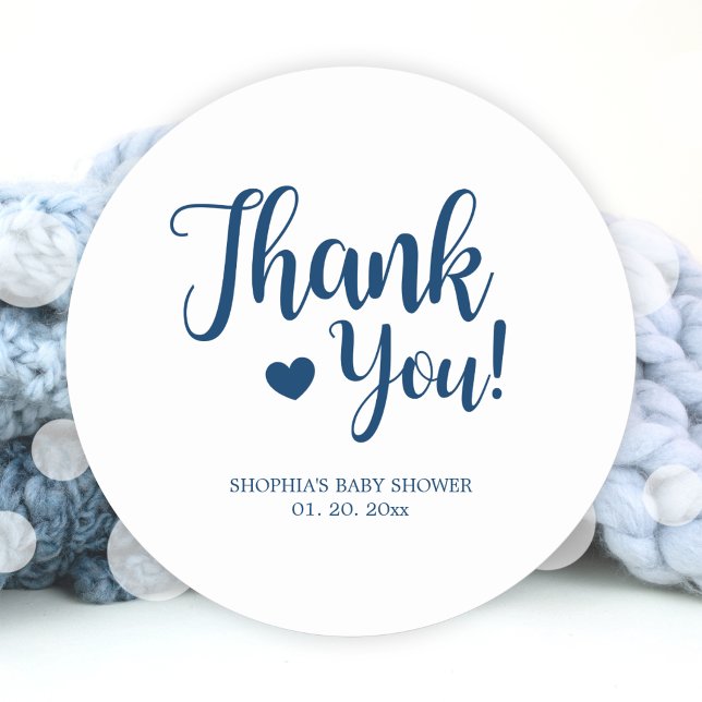 Pegatina Redonda Simple Navy Gracias Baby Shower (Simple Navy Thank You Baby Shower Classic Round Sticker)