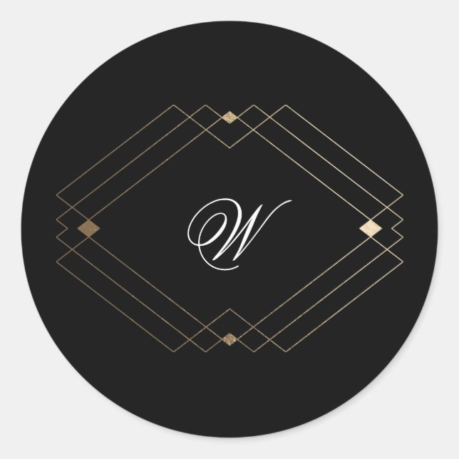 Pegatina Redonda Simple Negro Moderno Geométrico Boda Dorada (Anverso)