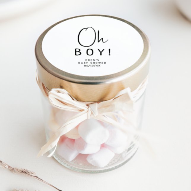 Pegatina Redonda Simple Neutral Moderno Oh Boy! Baby Shower Favor (Subido por el creador)
