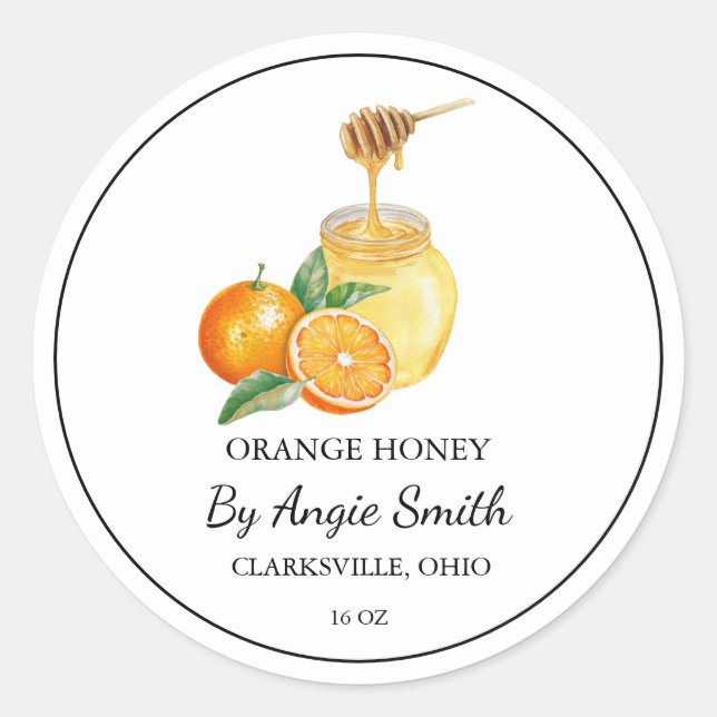 Pegatina Redonda Simple Orange Infused Honey Label (Anverso)