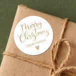 Pegatina Redonda Simple oro Merry Christmas letra caligráfica<br><div class="desc">Una elegante pegatina dorada de Feliz Navidad con tipografía de letra bonita. Personalízala con tu nombre. Diseñada para ti por Blackberry Boulevard.</div>
