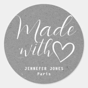 Pegatina Redonda Simple Papel gris Minimalista hecho con corazón de