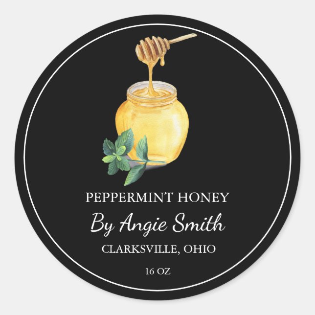 Pegatina Redonda Simple Peppermint Infused Honey Label (Anverso)