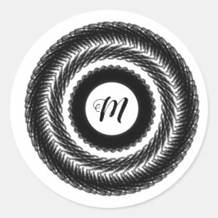 Pegatina Redonda simple personalizado BLACK mandala monograma añada
