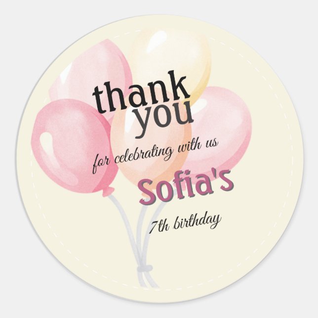 Pegatina Redonda Simple personalized birthday sticker | Balloon (Anverso)