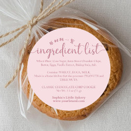 Pegatina Redonda Simple Pink Script Ingredient List Bakery Product