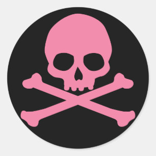 Pegatina Redonda SImple Pink Skull and Crossbones