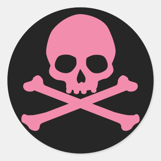 Pegatina Redonda SImple Pink Skull and Crossbones (Anverso)