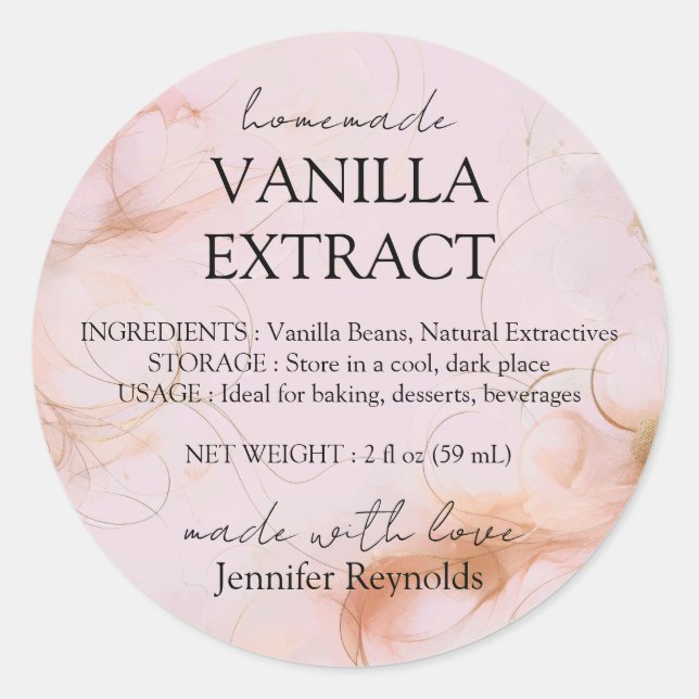 Pegatina Redonda Simple Pink Vanilla Extract  and Instructions (Anverso)