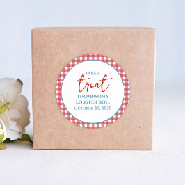 Pegatina Redonda Simple Red Blue Whimsical Red Gingham Tret