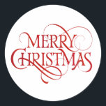 Pegatina Redonda Simple Red Merry Christmas Elegant<br><div class="desc">Adición perfecta a sus tarjetas de Navidades</div>