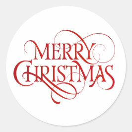 Pegatina Redonda Simple Red Merry Christmas Elegant