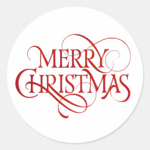 Pegatina Redonda Simple Red Merry Christmas Elegant