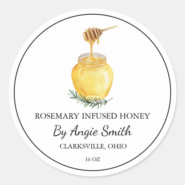 Pegatina Redonda Simple Rosemary Infused Honey Label (Anverso)