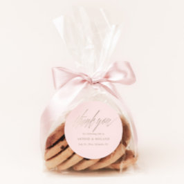 Pegatina Redonda Simple Rubor Pink & Faux Gold Wedding Favor