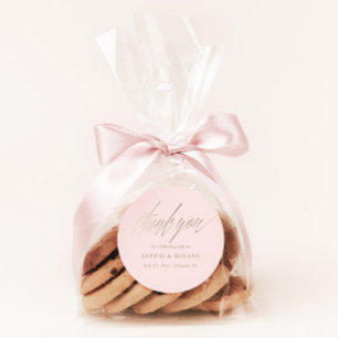 Pegatina Redonda Simple Rubor Pink & Faux Gold Wedding Favor